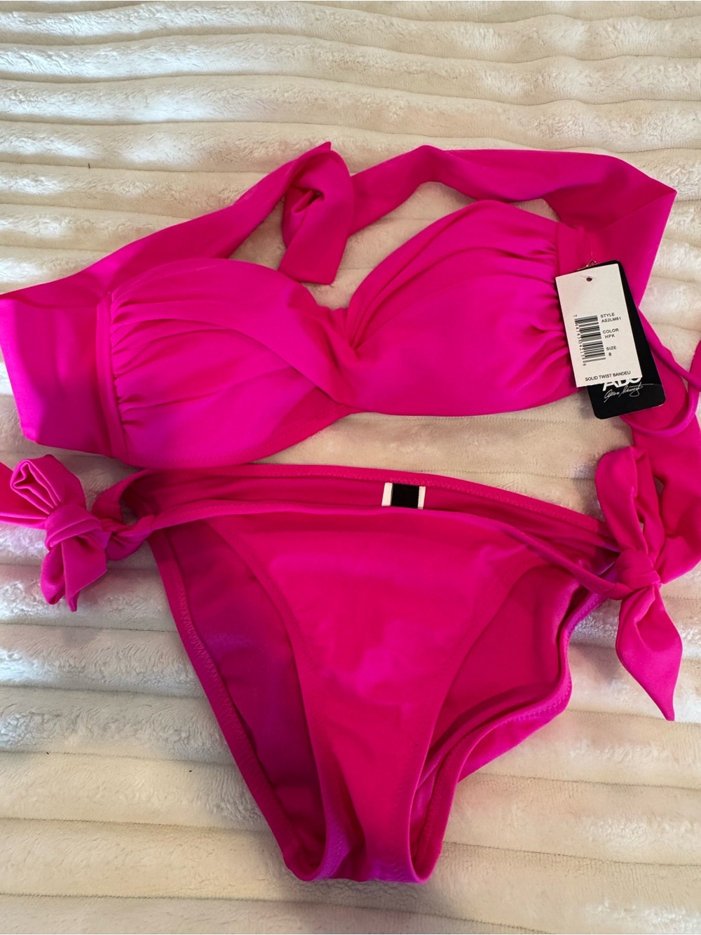 ABS Halter Swimsuit Twist Bandeau Top Bikini Bottom Pink Sz 8  Adjustable Strap